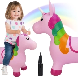 Woopie unicornio saltarín de goma rosa con bomba