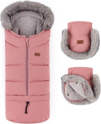 Petite&Mars set de invierno: saco Arctic 4v1 y guantes para cochecito Furry old rose