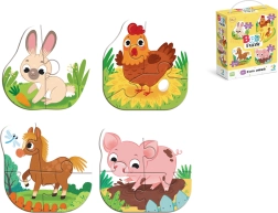 Puzle infantil de animales de granja: 4 imágenes, 13 piezas
