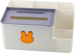 Organizador de escritorio con conejito dorado y caja para pañuelos