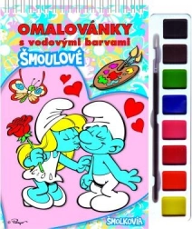 Libro para colorear de Los Pitufos con acuarelas y pincel, encuadernación de anillas 21 × 23 cm