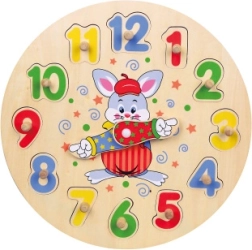 Reloj educativo de madera – puzzle encajable con 12 piezas, 30 cm