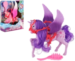 Unicornio con alas para peinar con peine, plástico, 22 cm, 3 colores