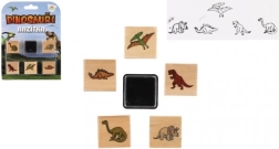Sellos de madera dinosaurios 5+1 con almohadilla, 3 × 3 cm