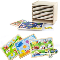 Rompecabezas de madera Viga – juego de 12 puzles en marco de 24 piezas con soporte