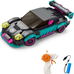 Kit de construcción de coche RC turquesa con control remoto 17 cm, 265 piezas
