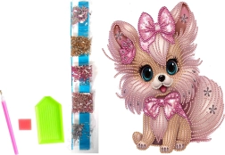 Pintura de diamantes en lienzo – perrito rosa 23 × 30 cm