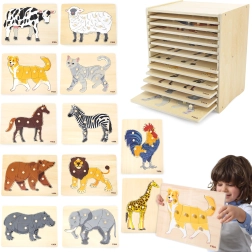 Juego de rompecabezas de madera de 12 animalitos Montessori con soporte Viga