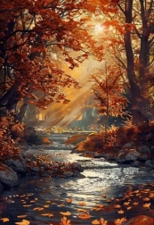 Pintura de diamantes Arroyo otoñal 30 × 40 cm