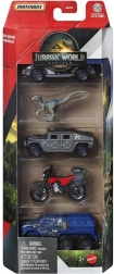 Matchbox Mundo Jurásico – set de 4 cochecitos y un dinosaurio