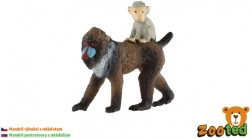 Mandril hembra con cría – figura de plástico de 6 cm
