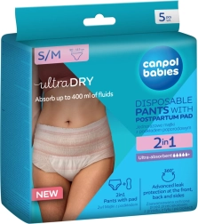 Braguitas posparto desechables Canpol babies con compresa integrada 2 en 1 S/M, 5 uds