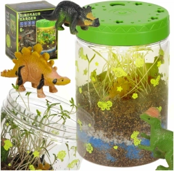 Terrario para cultivar plantas con lámpara LED y dinosaurios