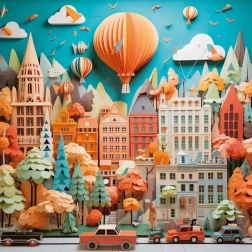 Puzle cuadrado Paper-Like: Paisaje urbano 1000 piezas