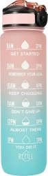 Botella de agua Tritan 1 l con pajita y marcas motivacionales – Rosa-azul