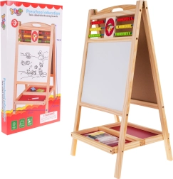 Pizarra infantil de madera de dos caras con ábaco y reloj