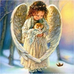 Mosaico de diamantes - angelito con gatita