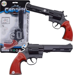 Revólver de fulminantes negro – juguete y accesorio con sonido realista