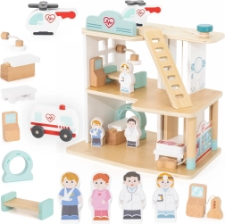 Hospital de madera con ambulancia y ascensor 15 pcs Viga