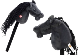 Caballito hobby horse de peluche negro con melena larga y sonidos