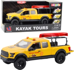 Vehículo todoterreno para transportar kayaks con luces y sonidos amarillo