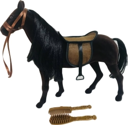 Caballo de peluche oscuro 35 cm con silla y peines