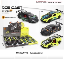 Cochecito de carreras metálico 1:36 con puertas que se abren y tracción pull-back