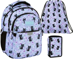 Set escolar BackUP gatos mágicos 3 en 1: mochila, estuche equipado y bolsa
