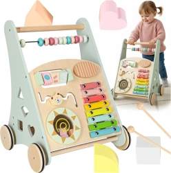 Andador de madera con actividades y ábaco, azul