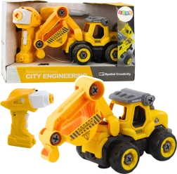 Kit de construcción excavadora RC 2 en 1 con destornillador y taladro, amarillo