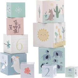 VILAC torre apilable de cubos – animales del mundo y números 1–10