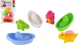 Set de baño: barquitos y dinosaurios que rocían (3+3 uds)