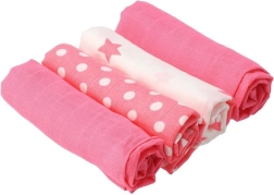 Pañales de tela de algodón New Baby Softy con estampado 70 × 70 cm, 4 uds., rosa‑blanco