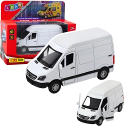 Furgoneta metálica 1:32 con motor de retroceso, luces y sonidos – blanca