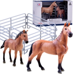 Set de figuras de caballo y potro con cercado – Marrón – recinto sin puerta