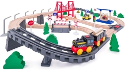 Vía de tren de madera con locomotora a pilas, 80 piezas