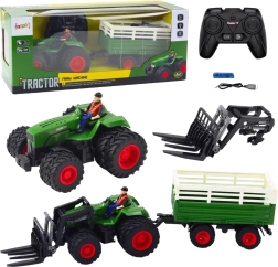 Tractor teledirigido con remolque y horquillas
