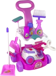 Gran carrito de limpieza infantil con muchos accesorios y recipientes medidores