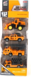 Set de vehículos de construcción metálicos 1:64 – 4 uds., de arrastre (pull-back)