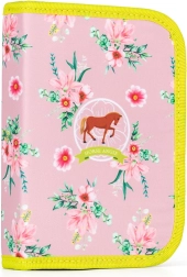 Estuche escolar de un compartimento con motivo de caballo, 2 solapas – vacío