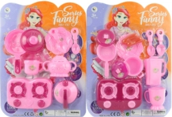 Juego de vajilla de plástico para niños con hornillo y accesorios