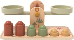 Balanza infantil de cuencos de madera en colores pastel inspirada en Montessori