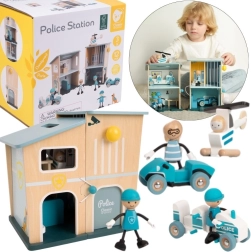 Classic World estación de policía de madera con coches, helicóptero y figuras