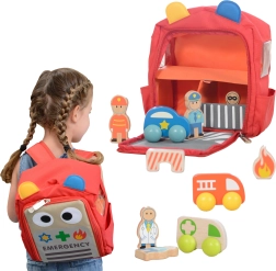 MASTERKIDZ centro de rescate en mochila – set de juego de madera