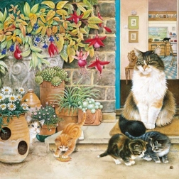 Puzle cuadrado Agneatha y sus gatitos en la casa del árbol de 1000 piezas