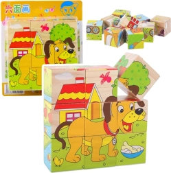 Rompecabezas de cubos de madera granja – 6 imágenes de animales