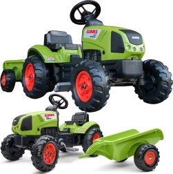 Falk tractor Claas verde a pedales con remolque y claxon para niños a partir de 2 años