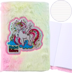 Diario A5 de peluche con unicornio, funda suave de felpa, rayado