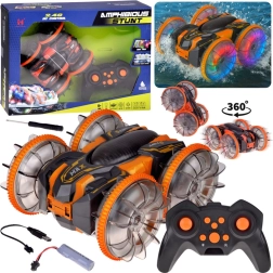 Coche RC anfibio acrobático 2 en 1: circula por tierra y agua, ruedas LED