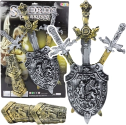Set de caballero con espadas, escudo y protectores